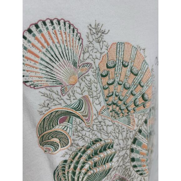 VTG Hanes Beefy Single Stitch T-Shirt Glitter Seashells Beachy Coastal Small - Picture 4 of 7